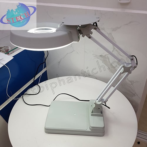 Kính lúp công nghiệp để bàn, thân gập, gương tròn LT-86C 8X LED